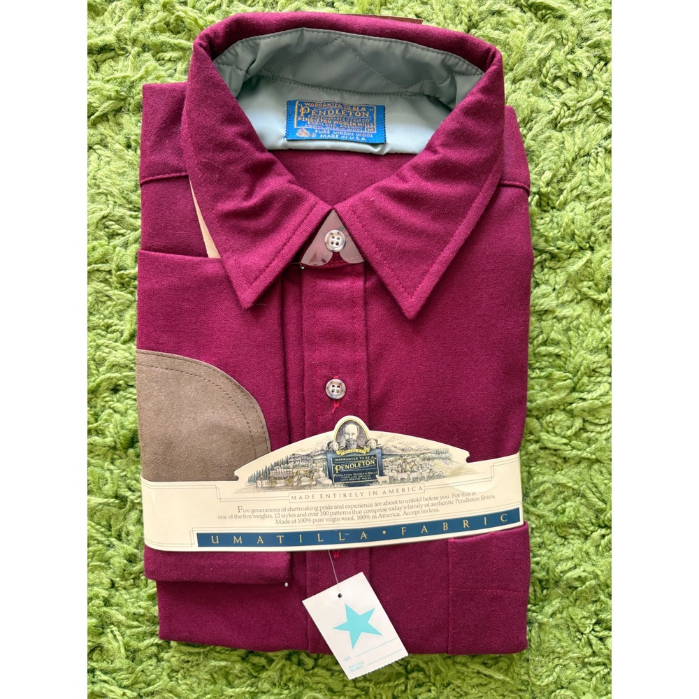 Pendleton Mens Umatilla Wool Shirt Burgundy Elbow Patches Made in USA Size M NWT
